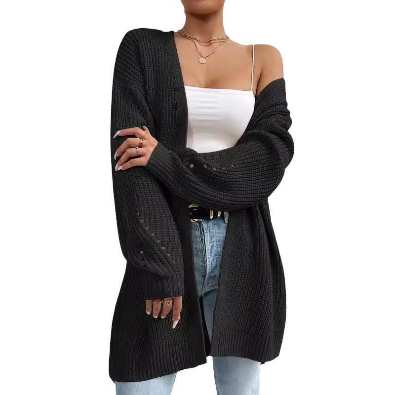 Damen Strickjacke mit luftiger Häkelstruktur und weitem Schnitt EB