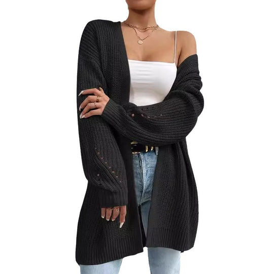Damen Strickjacke mit luftiger Häkelstruktur und weitem Schnitt EB