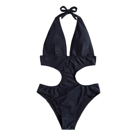 Damen Einteiler Badeanzug mit tiefem V-Ausschnitt und seitlichen Cut-Outs EB