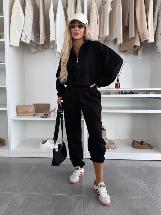 Damen Kuscheliges Freizeit-Set mit Kurzreißverschluss, hohem Kragen und Joggerhose EB
