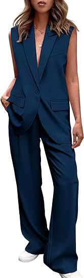 Damen ärmelloses Blazer-Set mit weit geschnittenen Hosen EB