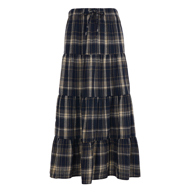 Damen Langer, karierter Maxi-Rock im Lagenlook EB