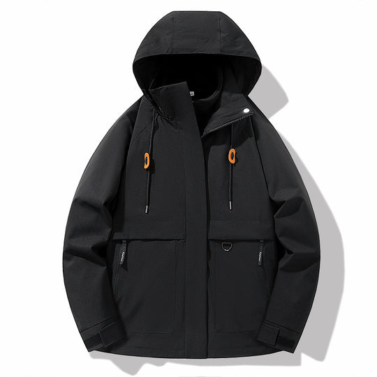 Damen funktionale Wetterjacke mit verstellbarem Kapuzenkragen und großzügigen Taschen EB