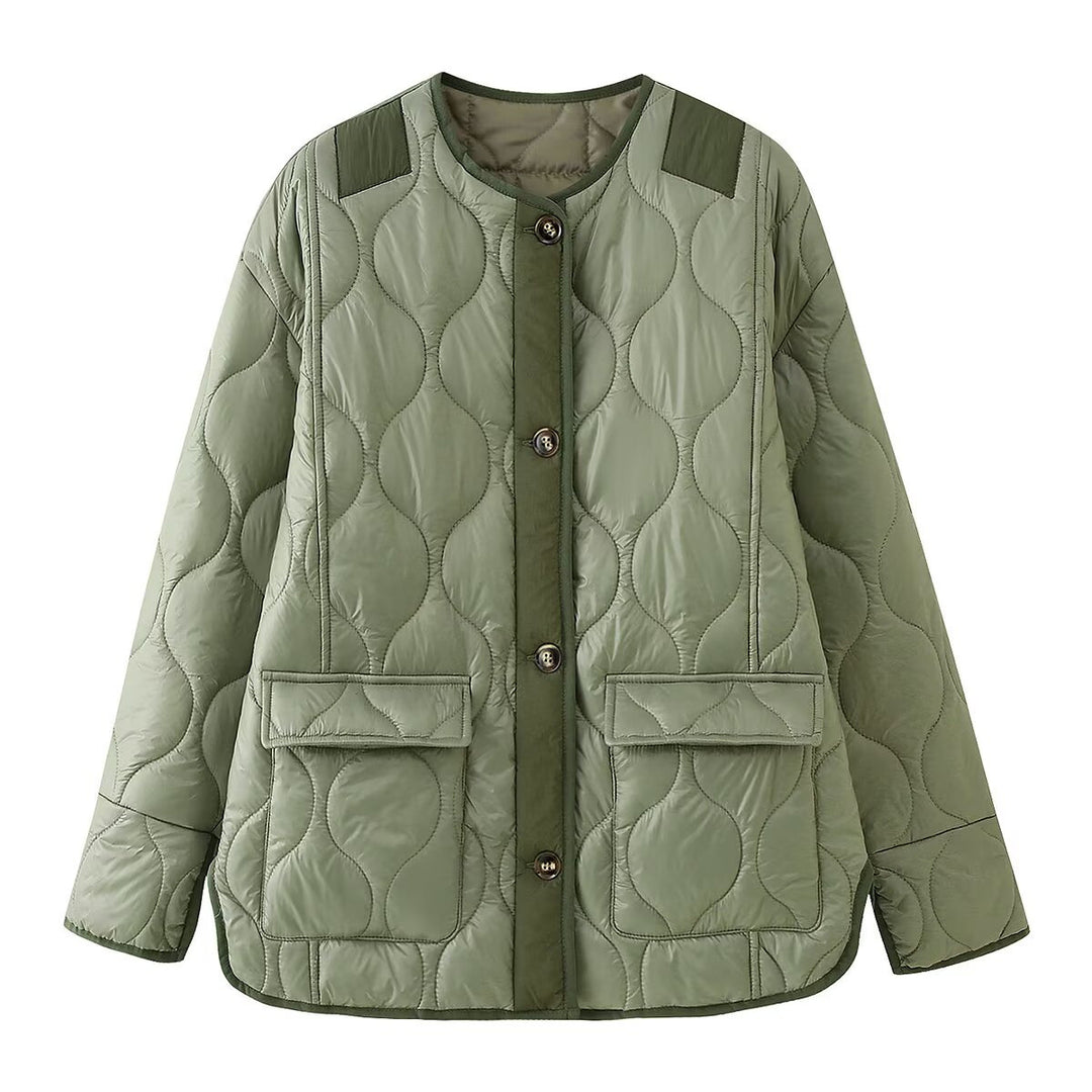 Damen Quilted Jacke mit Knopfverschluss und praktischen Taschen EB