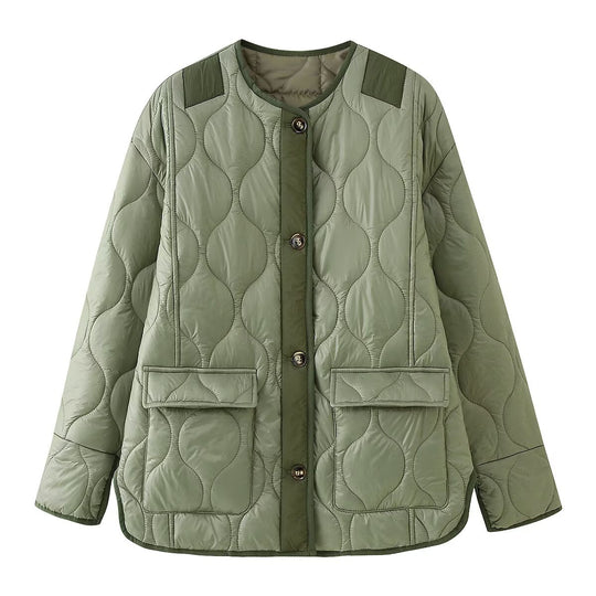 Damen Quilted Jacke mit Knopfverschluss und praktischen Taschen EB