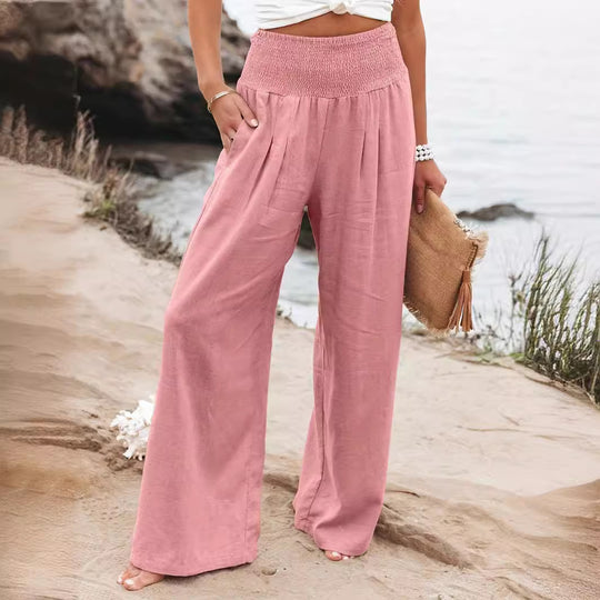 Damen weite Leinenhose mit elastischem Bund EB