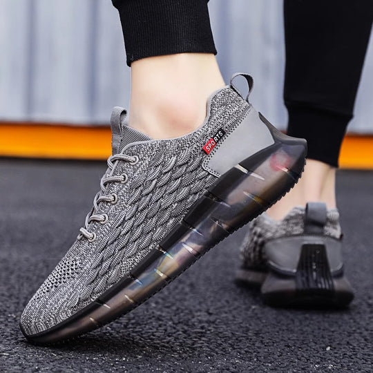 Unisex atmungsaktive Strick-Laufsneaker mit transparenter Wellenlaufsohle und gepolstertem Sockeneinstieg EB