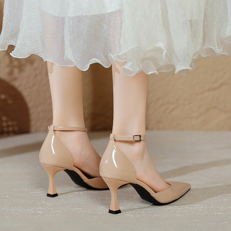 Damen elegante Stiletto-Pumps mit verstellbarem Riemen und glänzender Oberfläche EB