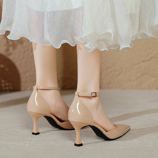 Damen elegante Stiletto-Pumps mit verstellbarem Riemen und glänzender Oberfläche EB