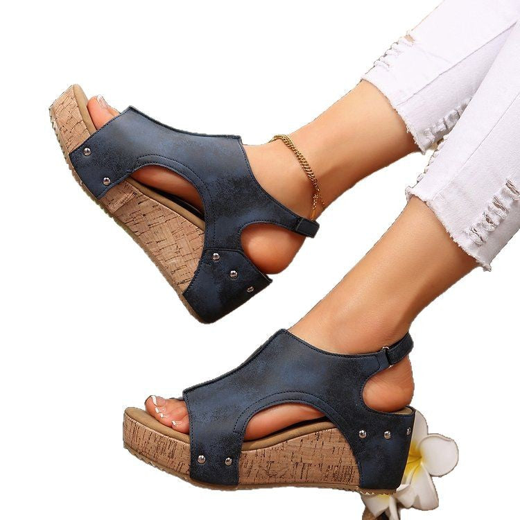 Damen Keilsandaletten im eleganten Cork-Design mit komfortablem Fersenriemen EB