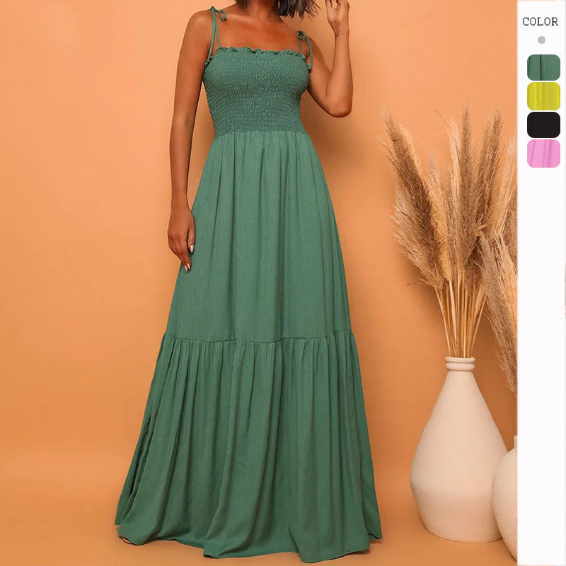 Damen luftiges Maxikleid mit Spaghetti-Trägern und Rüschendetails EB