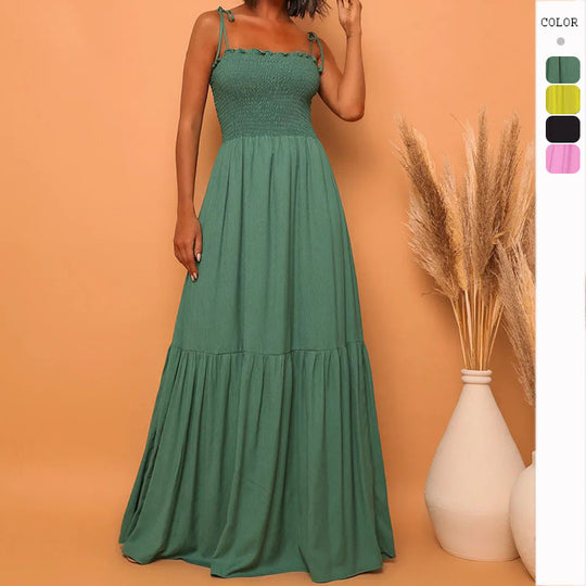 Damen luftiges Maxikleid mit Spaghetti-Trägern und Rüschendetails EB