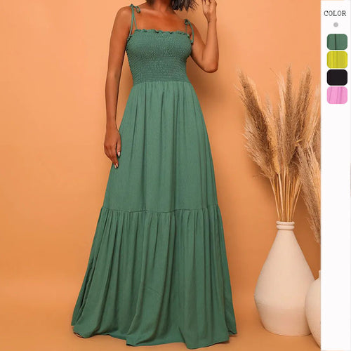 Damen luftiges Maxikleid mit Spaghetti-Trägern und Rüschendetails EB
