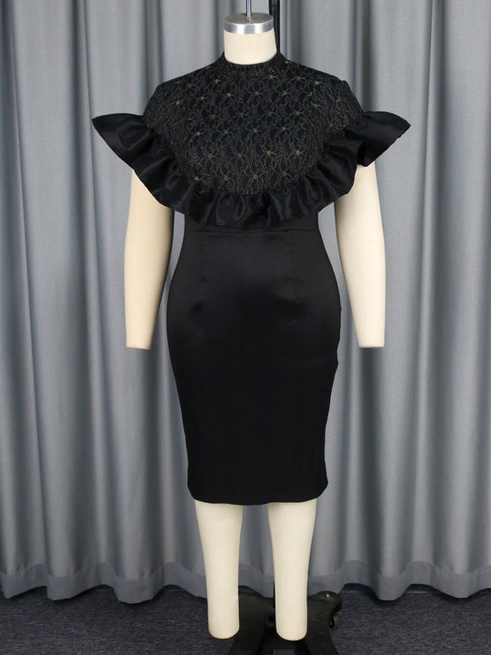 Damen Elegantes Kleid mit Rüschenausschnitt EB