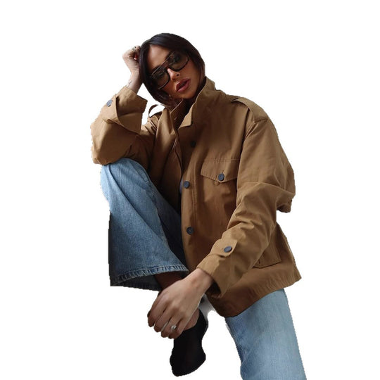 Damen Utility-Jacke mit hohem Kragen und praktischen Taschen EB