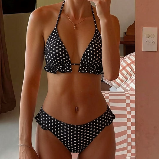 Damen Triangel-Bikini mit Rüschendetails und verstellbaren Trägern EB