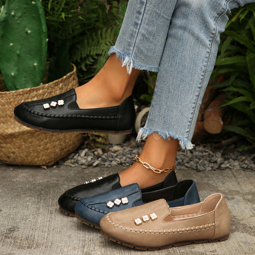 Damen Mokassin-Schuhe mit modischer Blütenapplikation EB