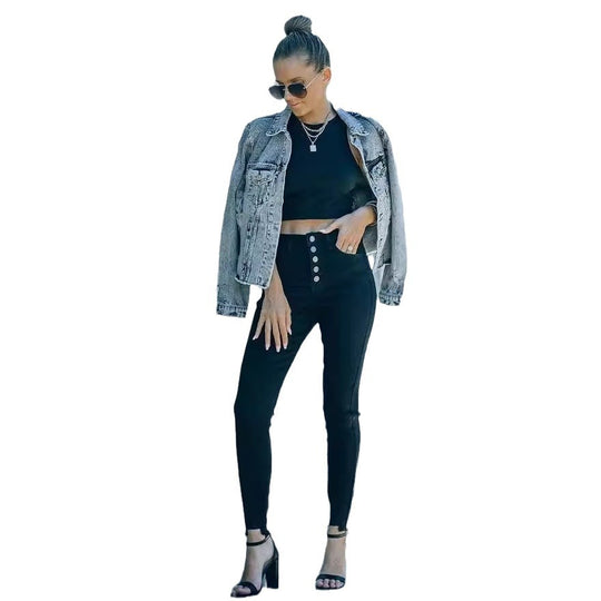 Damen Hochtaillierte Skinny Jeans mit knöpfbarem Bund und figurbetontem Schnitt EB