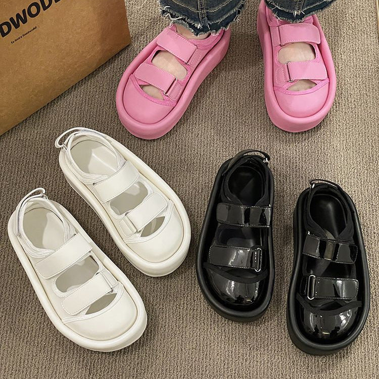 Damen bequeme Plateau-Sandalen mit verstellbaren Klettverschlüssen und rutschfester Sohle EB
