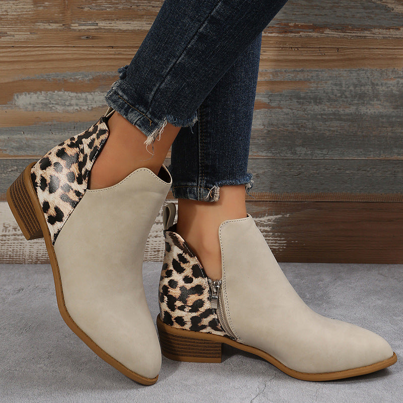 Damen nan knöchelhohe Chelsea-Ankleboots mit Leo-Fersenpaneel und niedrigem Blockabsatz EB