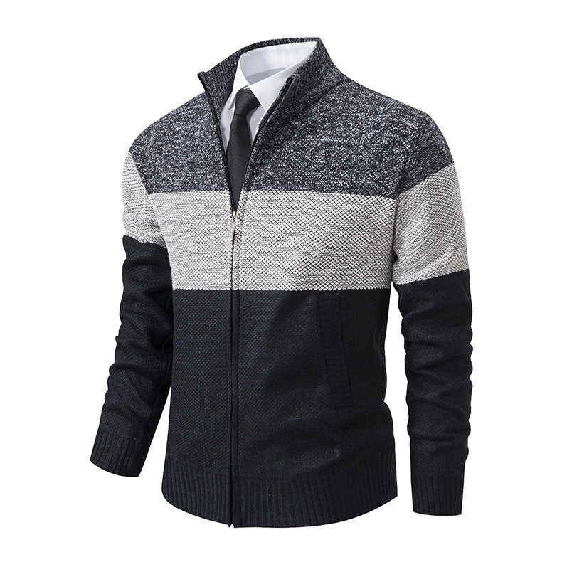 Herren modische Strickjacke mit Stehkragen und modernem Zip EB