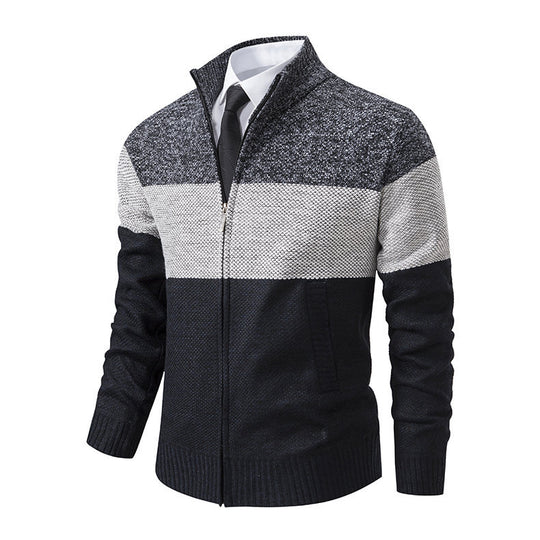 Herren modische Strickjacke mit Stehkragen und modernem Zip EB