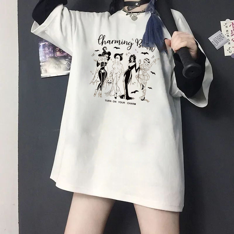 Damen T-Shirt mit künstlerischem Skelettmotiv und einzigartigem Druck EB