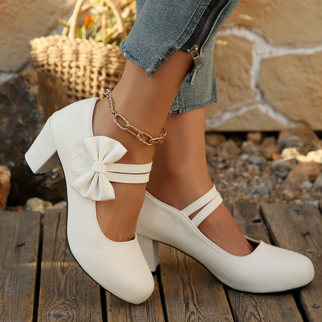 Damen Mary Jane Pumps mit modischer Schleifenapplikation und glänzender Oberfläche EB