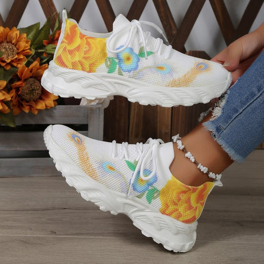 Damen modische Sneakers mit floralem Design und atmungsaktiver Textiloberfläche EB