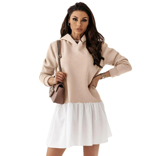 Damen Hoodie-Kleid mit modischem Rüschensaum EB