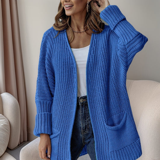 Damen Strickjacke mit tiefem V-Ausschnitt und praktischen Taschen EB
