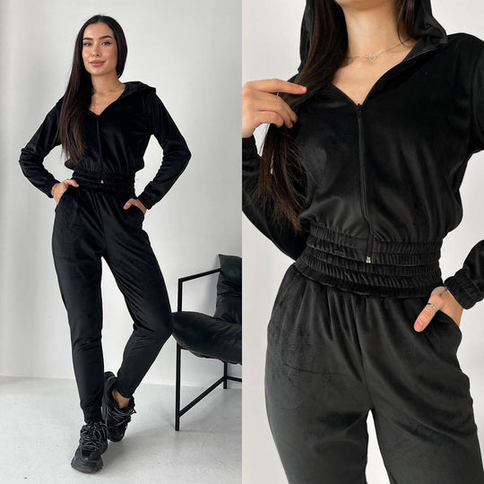 Damen Sportliches Fleece-Loungewear-Set mit Kapuze und tailliertem Schnitt EB