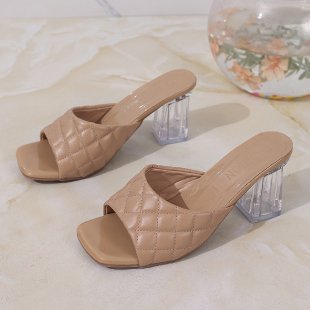 Damen modische Slides mit transparentem Blockabsatz EB