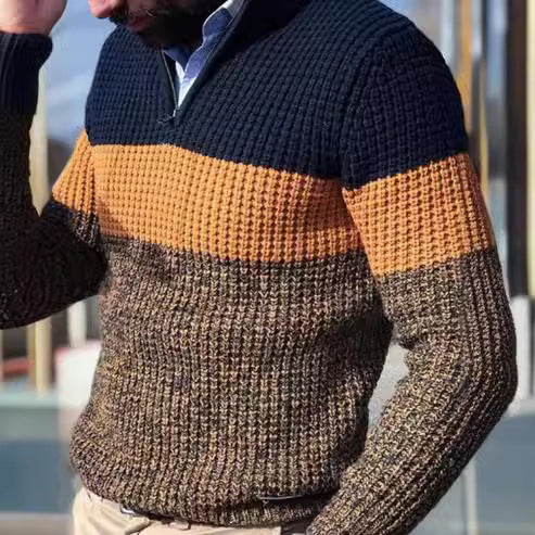 Herren Strickpullover mit strukturierter Oberfläche und halben Reißverschluss EB