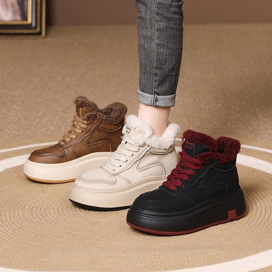 Damen High-Top Sneakers mit flauschigem Innenfutter und bequemer Plateausohle EB