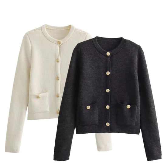 Damen Strickjacke mit dekorativen Knöpfen und Taschen EB