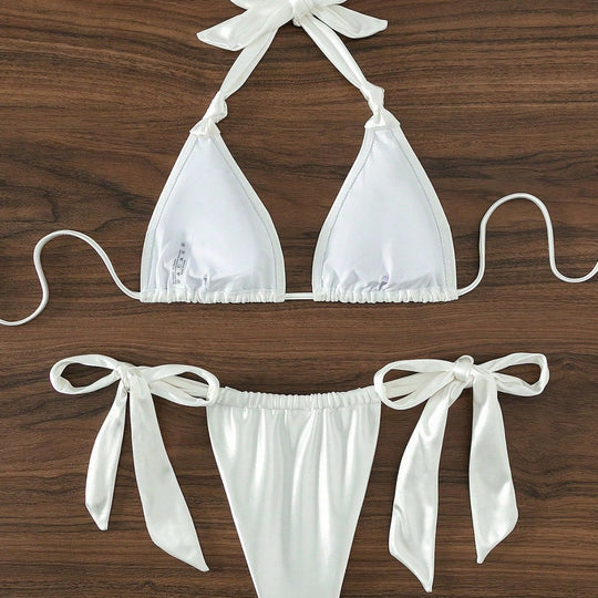 Damen Stilvoller Triangel-Bikini mit Schleifen-Details EB