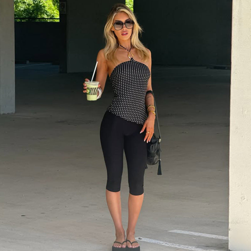 Damen Trägershirt mit asymmetrischem Schnitt und Punktmuster EB