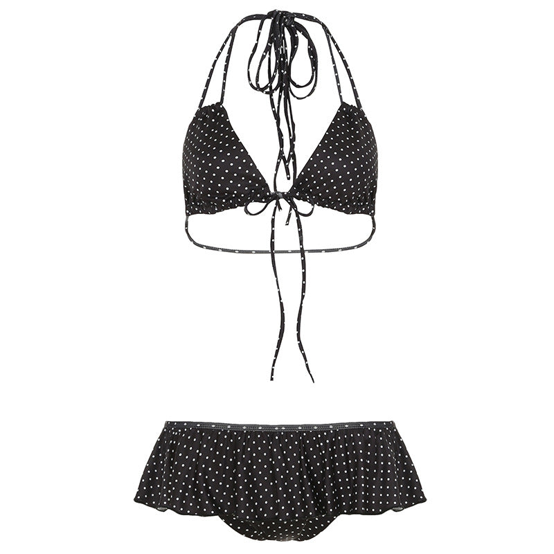Damen verspieltes Triangel-Bikini-Set mit Rüschensaum und Bindebändern EB