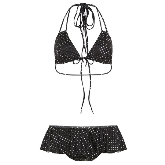 Damen verspieltes Triangel-Bikini-Set mit Rüschensaum und Bindebändern EB