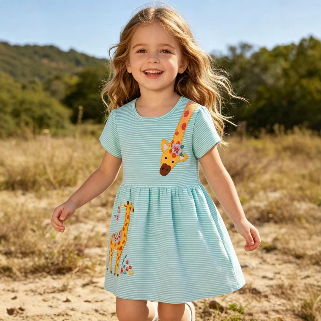 Mädchen Baumwollkleid mit fröhlichem Giraffenmotiv EB