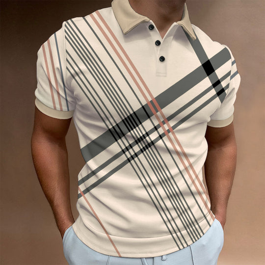 Herren Polo-Shirt mit modernem Karomuster und Knopfleiste EB