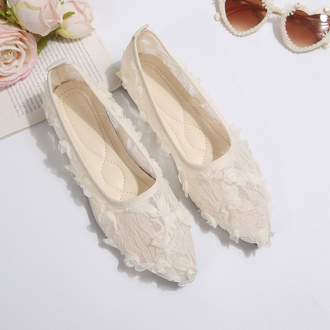 Damen elegante Ballerinas mit floralem Spitzen-Design EB