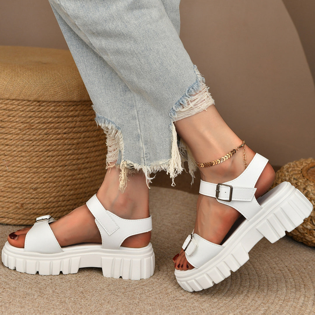 Damen moderne Plateausandalen mit verstellbarem Riemen und trendigem Design EB