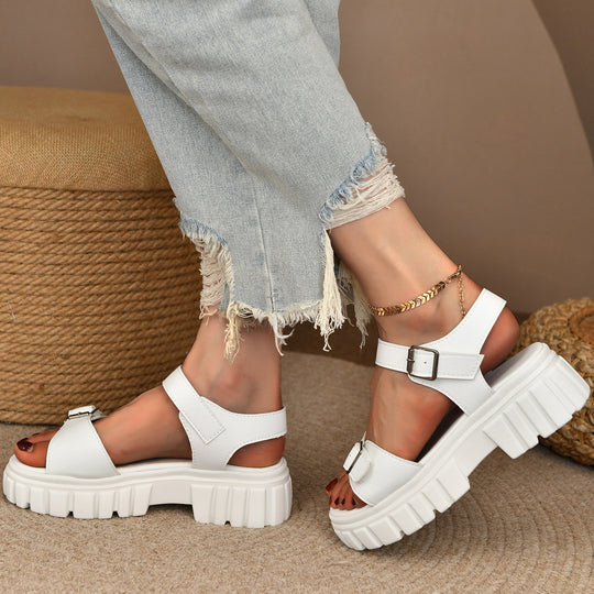 Damen moderne Plateausandalen mit verstellbarem Riemen und trendigem Design EB