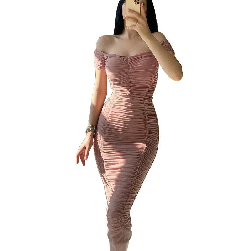Damen Figurbetontes Abendkleid mit Off-Shoulder Schnitt und Raffungen EB