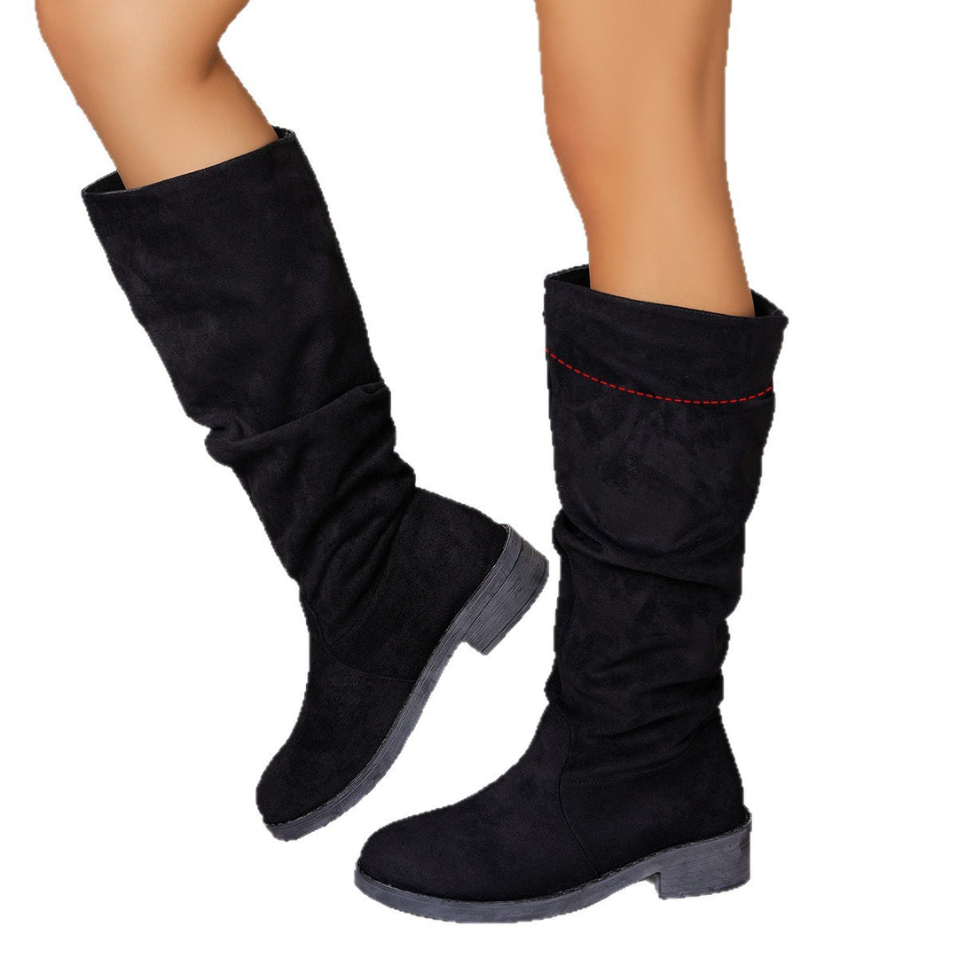 Damen Kniehohe Stiefel mit lässigem Falten-Design EB