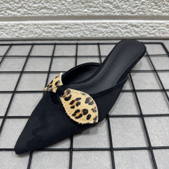 Damen elegante Slingback-Mules mit Leoparden-Schleifenverzierung EB
