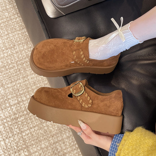 Damen Kuchenschuhe mit modischem Schnallen-Design und komfortabler Plateausohle EB