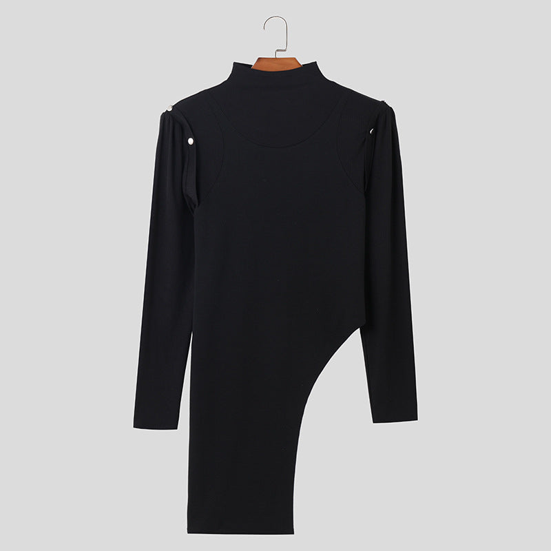 Damen Modisches Langarmkleid mit asymmetrischem Schnitt und elegantem Stehkragen EB